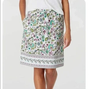 J. JILL White Turquoise Floral Stretch Elastic Waist Drawstring Skirt Size XS